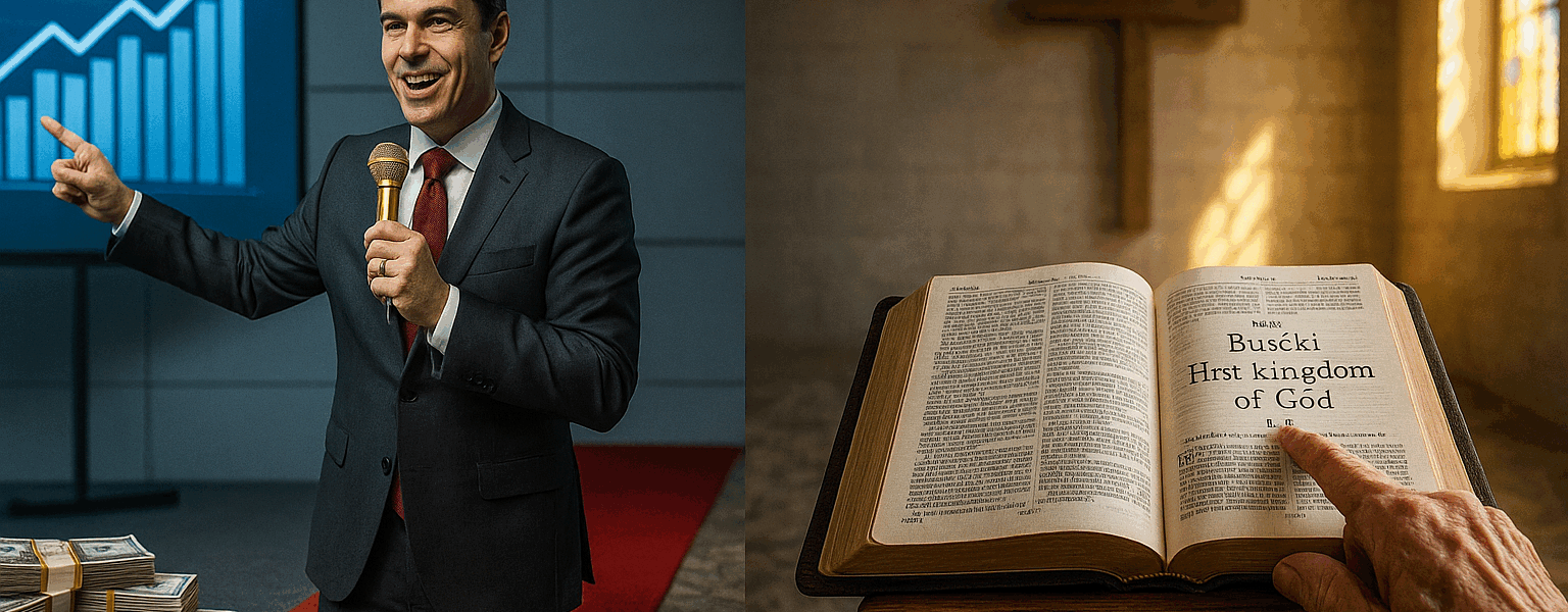 Crítica bíblica à teologia da confissão positiva: contraste entre pregação da prosperidade material (dinheiro, cura sem cruz) e o evangelho simples de Jesus